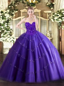 On Sale Appliques 15th Birthday Dress Purple Lace Up Sleeveless Floor Length