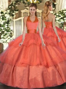 Custom Design Tulle Sleeveless Floor Length Sweet 16 Dresses and Ruffled Layers