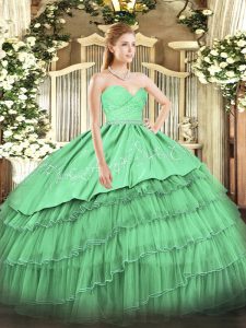  Green Sleeveless Organza and Taffeta Zipper 15 Quinceanera Dress for Military Ball and Sweet 16 and Quinceanera
