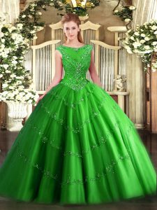  Green Sleeveless Beading and Appliques Floor Length Sweet 16 Quinceanera Dress