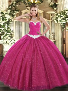 Stylish Floor Length Ball Gowns Sleeveless Hot Pink Vestidos de Quinceanera Lace Up