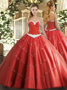  Ball Gowns Sweet 16 Quinceanera Dress Coral Red Sweetheart Tulle Sleeveless Floor Length Lace Up