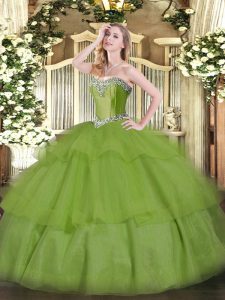 High End Ball Gowns Quinceanera Gowns Olive Green Sweetheart Tulle Sleeveless Floor Length Lace Up