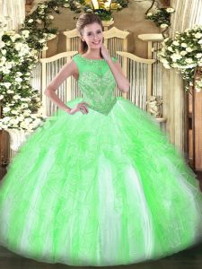 Glorious Sleeveless Beading and Ruffles Lace Up Ball Gown Prom Dress