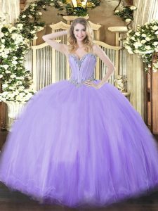 Artistic Lavender Sweet 16 Quinceanera Dress Military Ball and Sweet 16 and Quinceanera with Beading Sweetheart Sleeveless Lace Up
