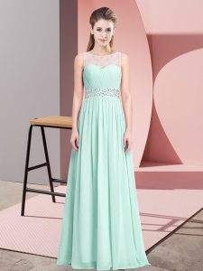 Trendy Sleeveless Floor Length Beading Lace Up with Apple Green