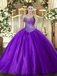 High Class Ball Gowns Quinceanera Dresses Eggplant Purple Sweetheart Tulle Sleeveless Floor Length Lace Up