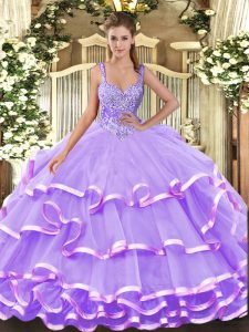 Super Straps Sleeveless Lace Up Vestidos de Quinceanera Lavender Organza