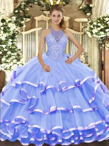 Attractive Sleeveless Lace Up Floor Length Beading and Ruffled Layers Vestidos de Quinceanera