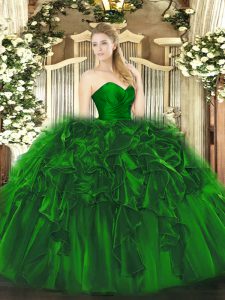 Deluxe Ball Gowns Sweet 16 Dresses Dark Green Sweetheart Organza and Tulle Sleeveless Floor Length Lace Up