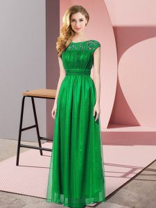  Dark Green Empire Lace Prom Gown Zipper Tulle Sleeveless Floor Length