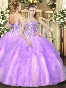 Best Lavender Lace Up Sweetheart Beading and Ruffles Vestidos de Quinceanera Tulle Sleeveless