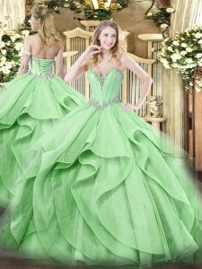 Eye-catching Green Sweetheart Neckline Beading and Ruffles Quinceanera Dresses Sleeveless Lace Up