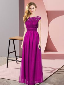  Fuchsia Prom Gown Prom and Party with Lace Scoop Sleeveless Zipper