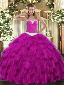  Ball Gowns Quinceanera Gowns Fuchsia Sweetheart Organza Sleeveless Floor Length Lace Up