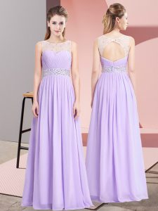 Fantastic Scoop Sleeveless Evening Dress Floor Length Beading Lavender Chiffon