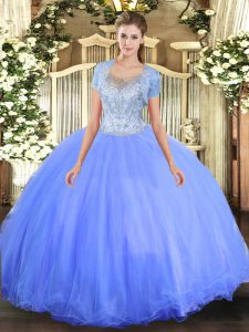 Blue Sleeveless Floor Length Beading Clasp Handle Sweet 16 Dresses