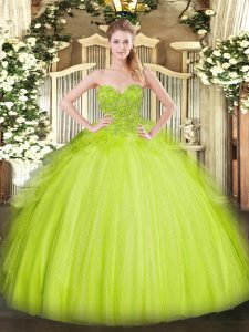 Adorable Sleeveless Asymmetrical Lace Lace Up 15 Quinceanera Dress with Yellow Green
