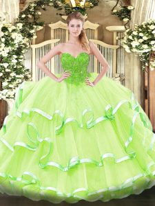  Yellow Green Lace Up Quinceanera Dress Lace Sleeveless Floor Length