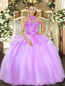 Hot Sale Lilac Sleeveless Embroidery Floor Length Quinceanera Gown