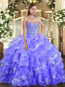  Sweetheart Sleeveless Lace Up Sweet 16 Dresses Lavender Organza