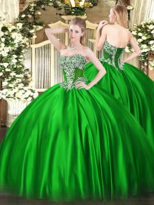 Superior Sleeveless Floor Length Beading Lace Up Sweet 16 Dress with Green
