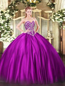 Wonderful Fuchsia Lace Up Quinceanera Gowns Beading Sleeveless Floor Length