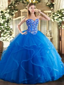 Beautiful Scoop Sleeveless Tulle 15th Birthday Dress Embroidery and Ruffles Lace Up