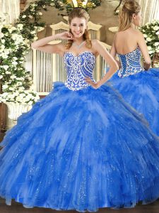 Comfortable Sweetheart Sleeveless Lace Up Sweet 16 Dress Blue Tulle