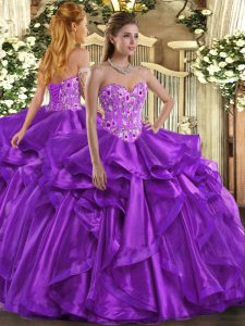 Excellent Sweetheart Sleeveless Lace Up 15 Quinceanera Dress Eggplant Purple Organza