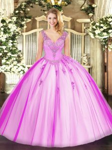 Stylish Floor Length Ball Gowns Sleeveless Lilac Sweet 16 Quinceanera Dress Lace Up