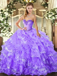 Classical Lavender Lace Up Sweetheart Beading and Ruffled Layers Quinceanera Gown Organza Sleeveless
