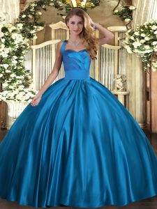  Sleeveless Floor Length Ruching Lace Up Quinceanera Dresses with Blue