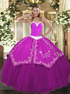 Beauteous Sweetheart Sleeveless Lace Up Sweet 16 Dresses Fuchsia Organza and Taffeta