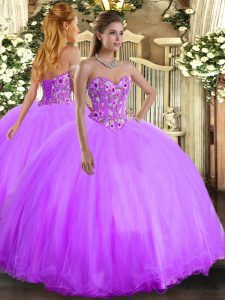 Eye-catching Floor Length Lavender Quinceanera Dresses Organza and Tulle Sleeveless Embroidery