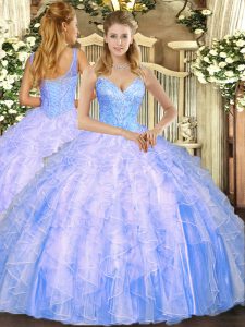Luxury Light Blue Sleeveless Beading and Ruffles Floor Length Quinceanera Dress