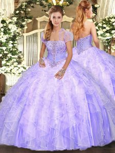 Perfect Tulle Sleeveless Floor Length Quinceanera Dress and Appliques and Ruffles