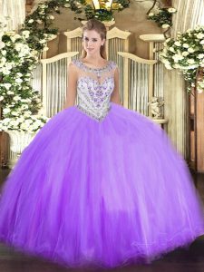 Nice Floor Length Zipper Quinceanera Dresses Lavender for Military Ball and Sweet 16 and Quinceanera with Beading
