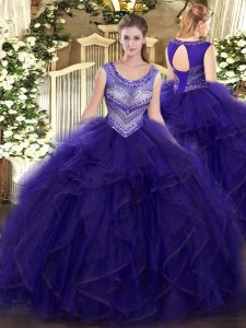 Cheap Purple Lace Up Scoop Beading and Ruffles Sweet 16 Dresses Organza and Tulle Sleeveless