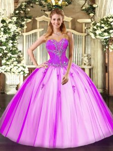 Custom Fit Sleeveless Beading Lace Up Ball Gown Prom Dress with Fuchsia