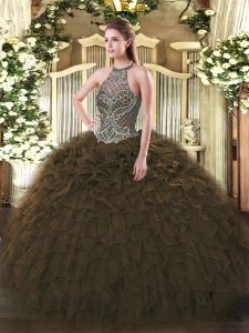  Beading and Ruffles 15th Birthday Dress Olive Green Lace Up Sleeveless Floor Length