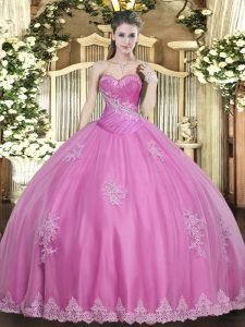  Rose Pink Sweetheart Lace Up Beading and Appliques Sweet 16 Quinceanera Dress Sleeveless