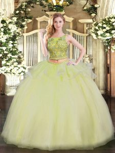  Beading Quinceanera Dress Yellow Lace Up Sleeveless Floor Length