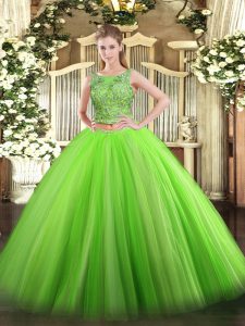 Top Selling Sleeveless Lace Up Floor Length Beading Quinceanera Gown