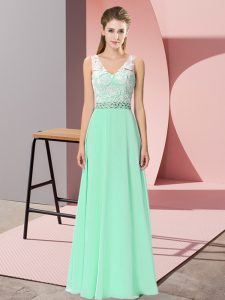 Wonderful V-neck Sleeveless Lace Up Dress for Prom Apple Green Chiffon