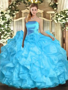 Sophisticated Aqua Blue Sleeveless Ruffles Floor Length Quinceanera Dress