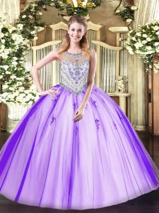 Sumptuous Lavender Scoop Zipper Beading and Appliques Sweet 16 Dresses Sleeveless