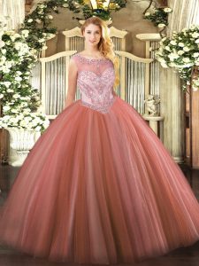  Beading Ball Gown Prom Dress Red Zipper Sleeveless Floor Length