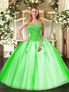 Nice Beading Quince Ball Gowns Lace Up Sleeveless Floor Length