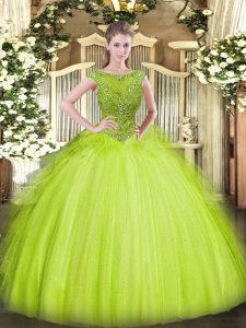  Yellow Green 15 Quinceanera Dress Sweet 16 and Quinceanera with Beading Scoop Sleeveless Zipper